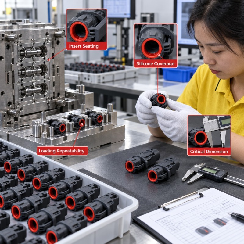 High-volume LSR overmolding insert loading validation