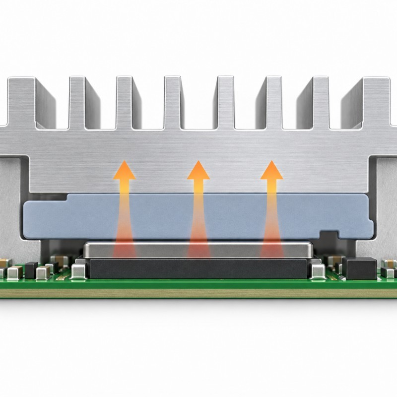 Thermal path through silicone pad in optical transceiver module