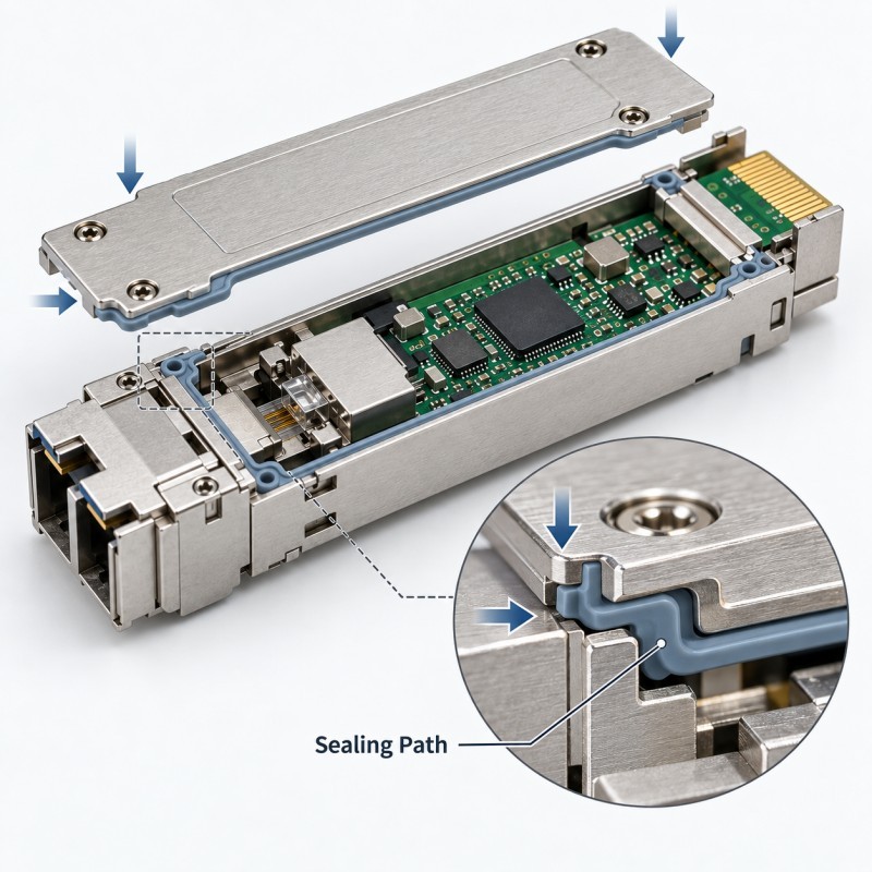 Optical module silicone sealing path and moisture ingress analysis