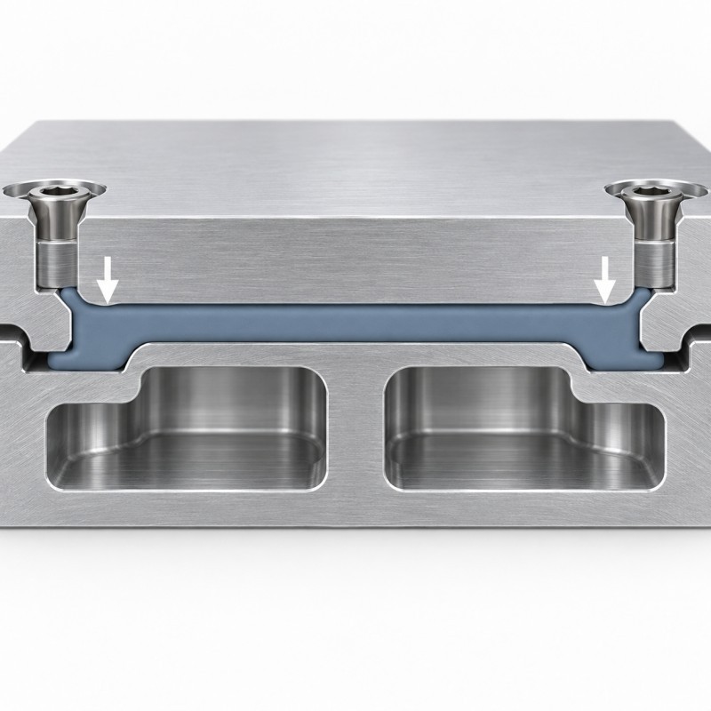 Cross-section of cold plate gasket showing sealing compression