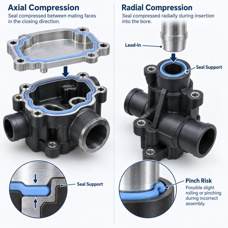 Liquid cooling pump housing and valve silicone sealing anatomy