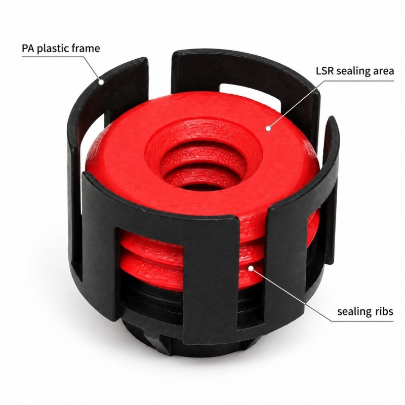 Engineering structure of PA and LSR overmolded connector seal