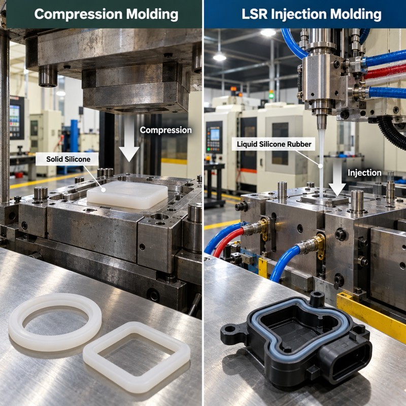 LSR injection molding and silicone compression molding process comparison