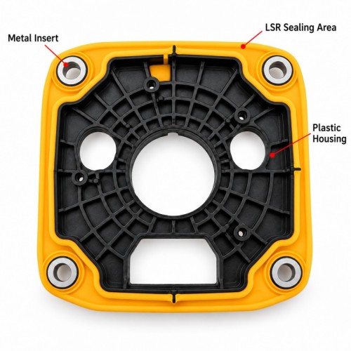 Custom Metal Insert + LSR Overmolded Sealing Housing | Liquid Silicone Waterproof Component