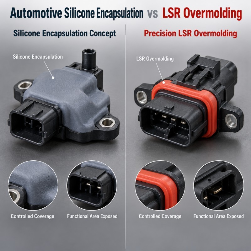 Automotive Silicone Encapsulation vs LSR Overmolding: What’s the Difference?