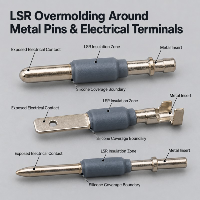 How Should LSR Overmolding Be Designed Around Metal Pins and Electrical Terminals?