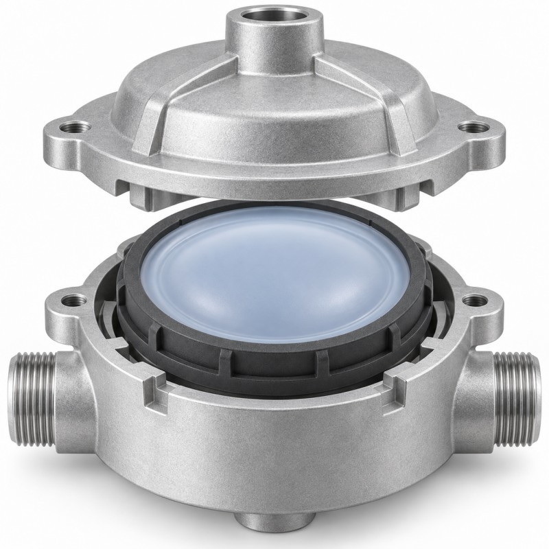 LSR diaphragm positioned in an industrial pressure regulator assembly