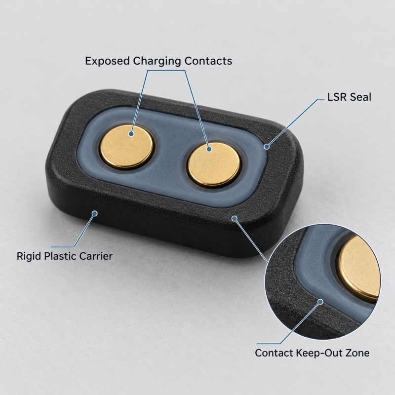 How Should LSR Overmolded Wearable Charging Contacts Be Sealed Without Affecting Electrical Connection?