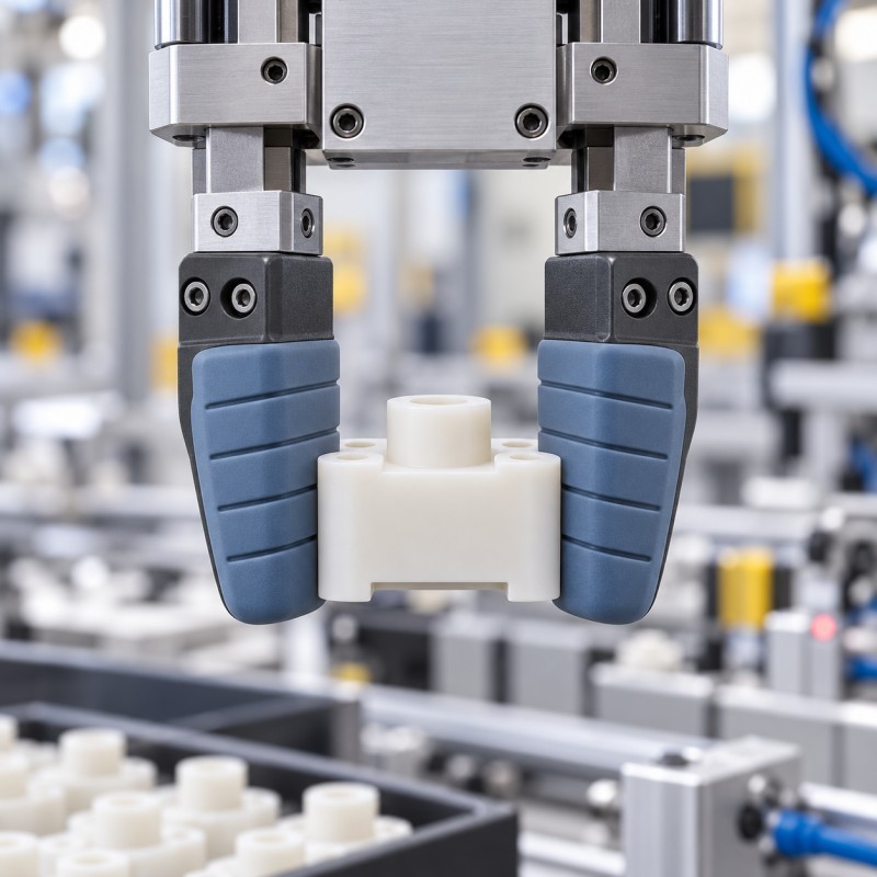 Silicone overmolded contact pads on robotic parallel jaw gripper