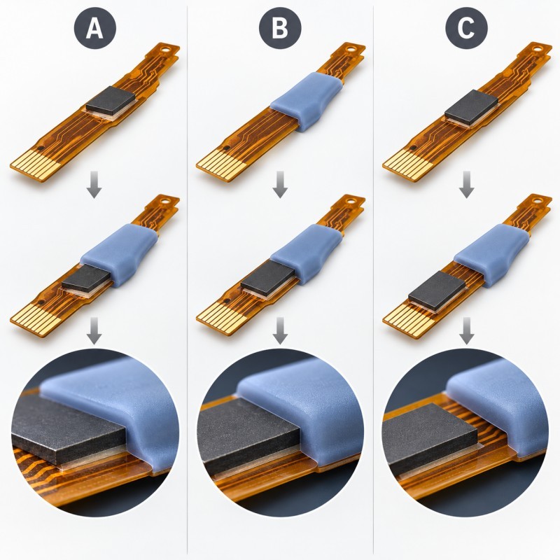 Engineering comparison of silicone interface separation stiffener adhesive delamination and FPC coverlay lifting