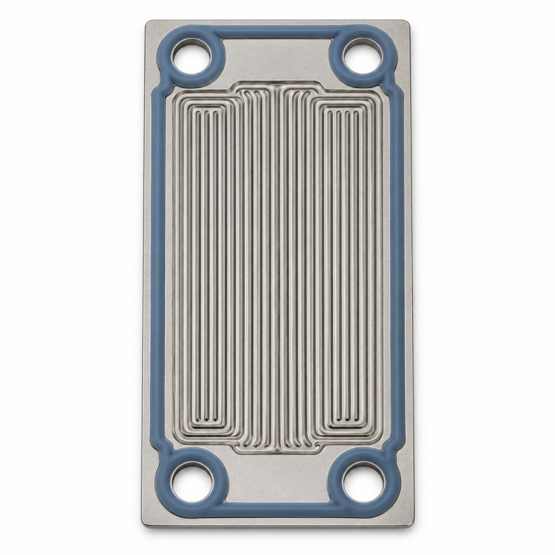 Top view of metallic bipolar plate with overmolded silicone perimeter seal