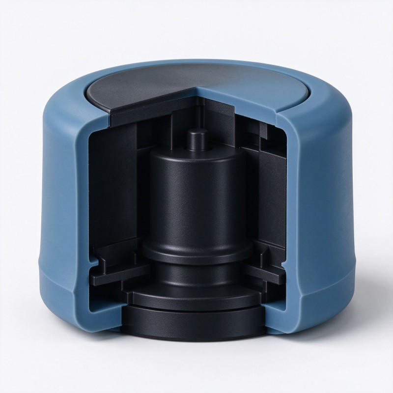 Cross-section of silicone overmolding on a rigid plastic control knob core