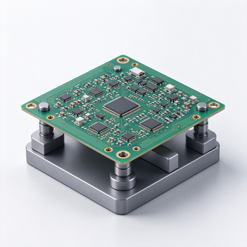 PCB overmolding support layout illustrating stable datum locations and clearance from mounted components