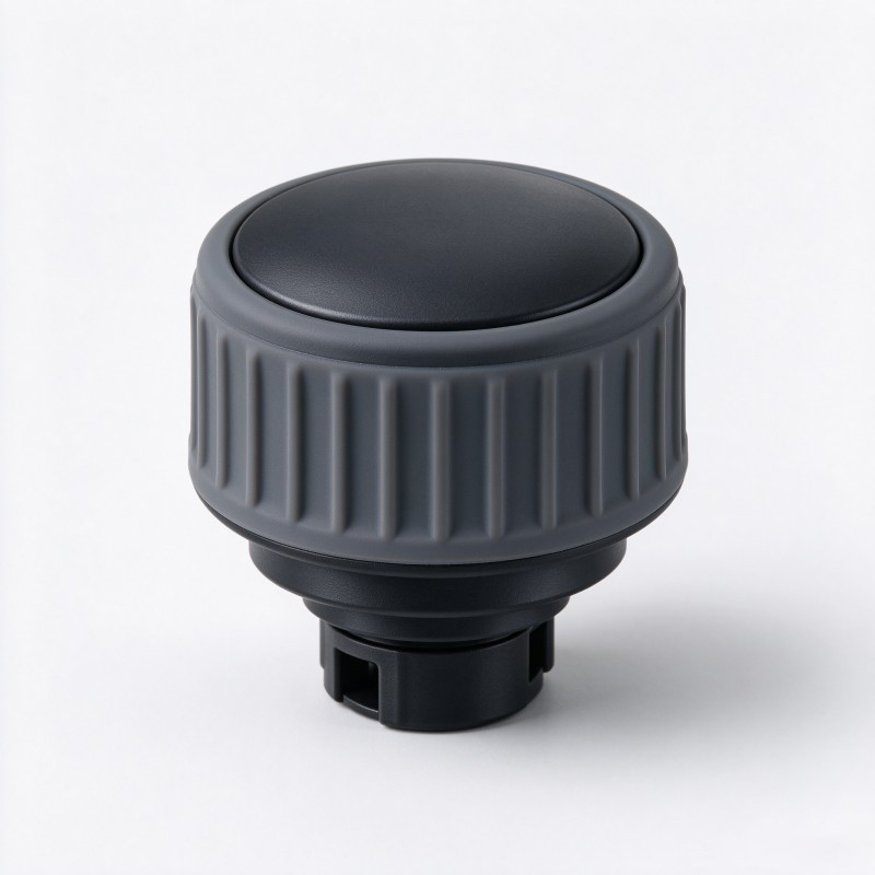 LSR-overmolded industrial control knob with a rigid plastic core and a defined silicone grip surface