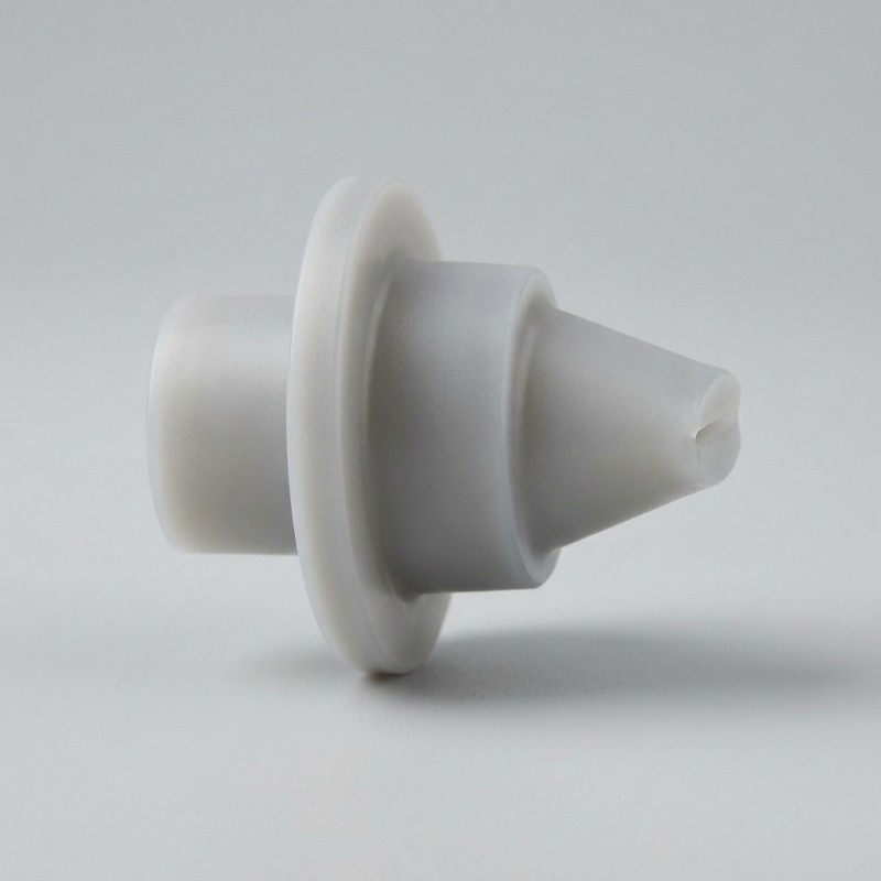 LSR duckbill valve showing the mounting flange, inlet body and tapered outlet
