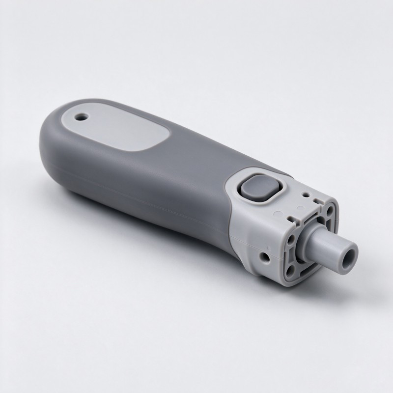 LSR overmolded surgical instrument handle showing silicone grip areas and exposed functional interfaces