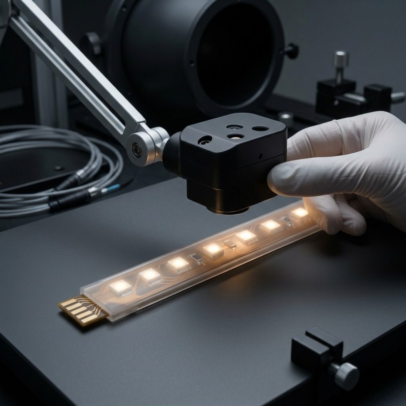 Optical inspection of an LSR overmolded FPC LED strip in a controlled lighting setup