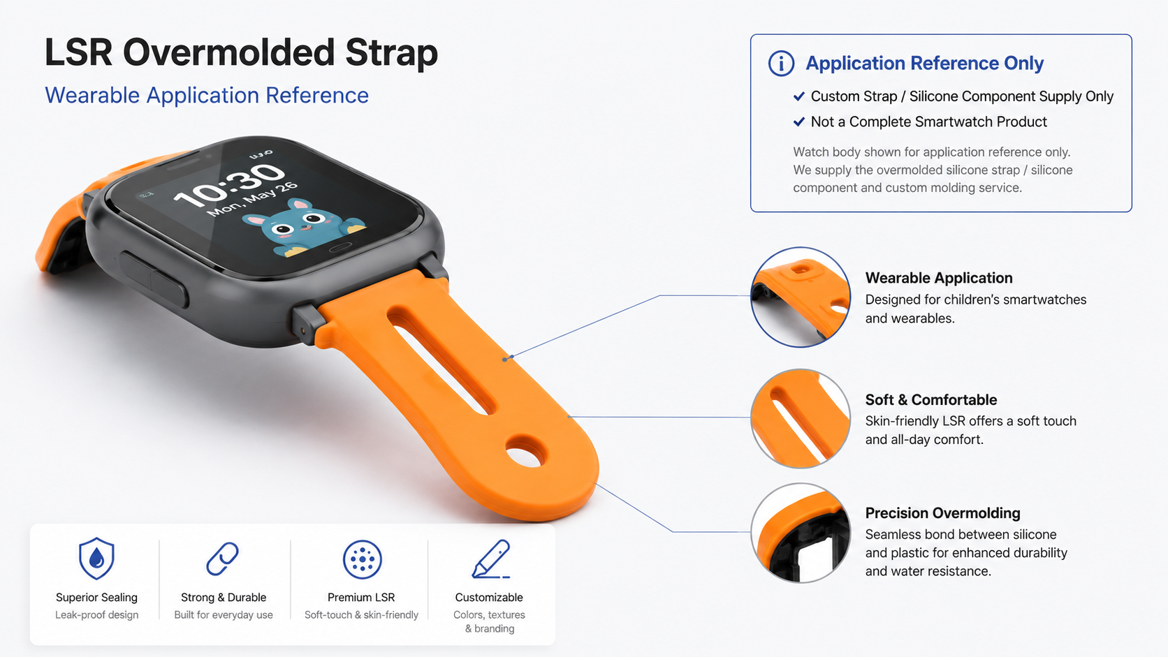 Custom silicone watch strap application for kids wearable devices