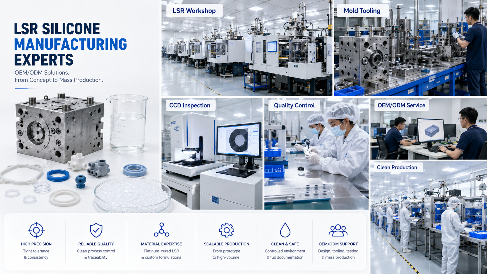 Custom LSR injection molding factory with quality control and CCD inspection
