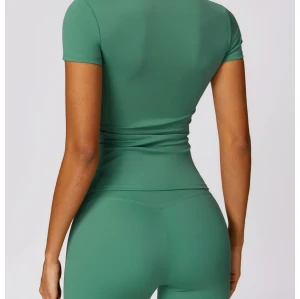 Custom Athletic Workout Tops| nylon and spandex fitness yoga compression short sleeves top
