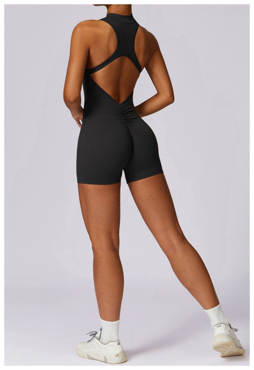 Custom yoga jumpsuits| sleeveless one piece jumpsuit shorts with zippers