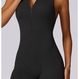 Custom yoga jumpsuits| sleeveless one piece jumpsuit shorts with zippers