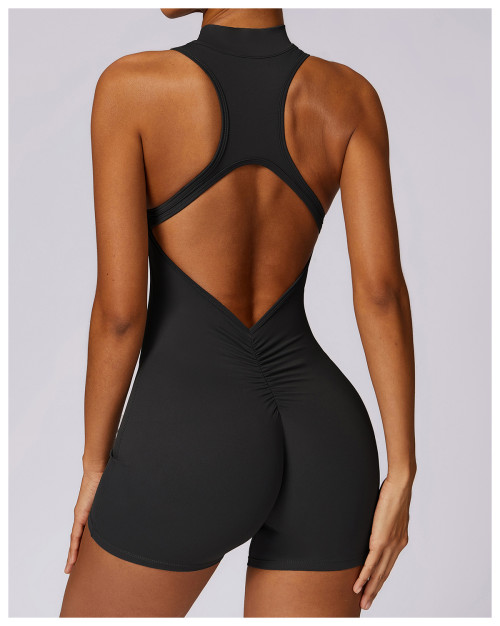 Custom yoga jumpsuits| sleeveless one piece jumpsuit shorts with zippers