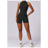 Custom yoga jumpsuits| sleeveless one piece jumpsuit shorts with zippers