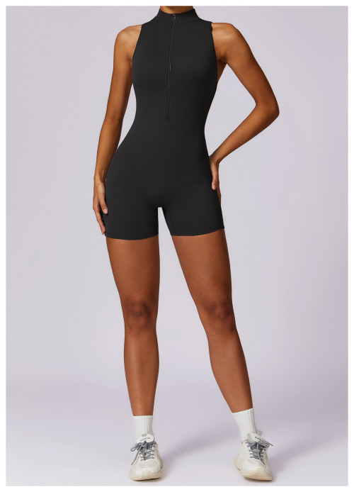 Custom yoga jumpsuits| sleeveless one piece jumpsuit shorts with zippers