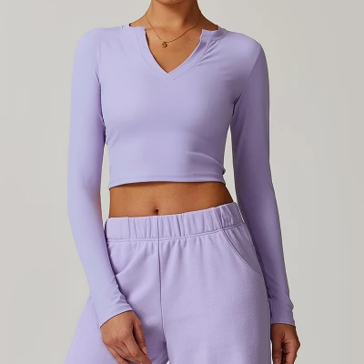Custom Stretch Loungewear Shirt | Yoga Tight V-neck women loungewear  Top