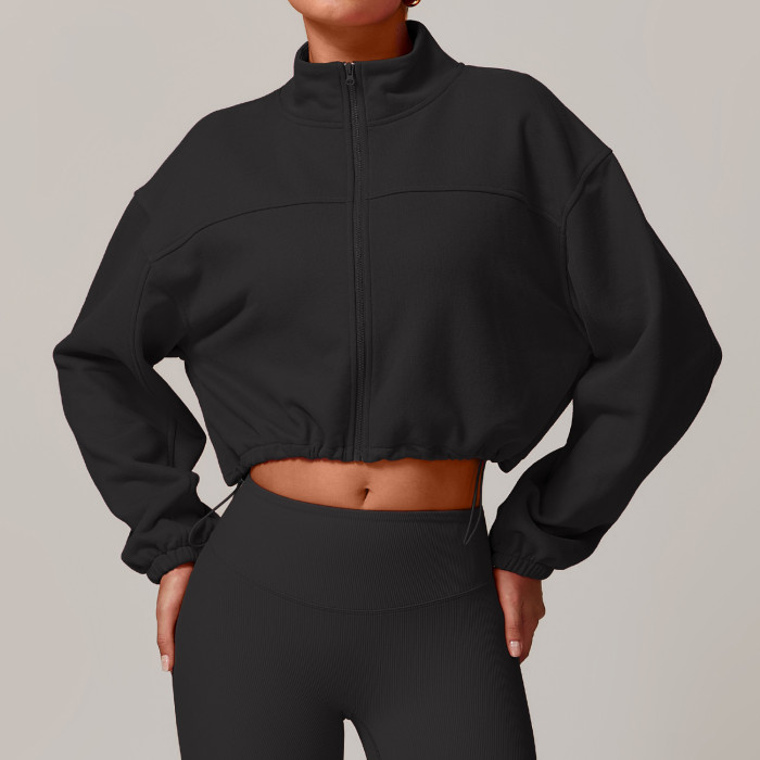 Custom Tracksuit Jacket | Sports Ladies Winter Jacket Sweatshirt Outdoor Running Drawstring Zipper