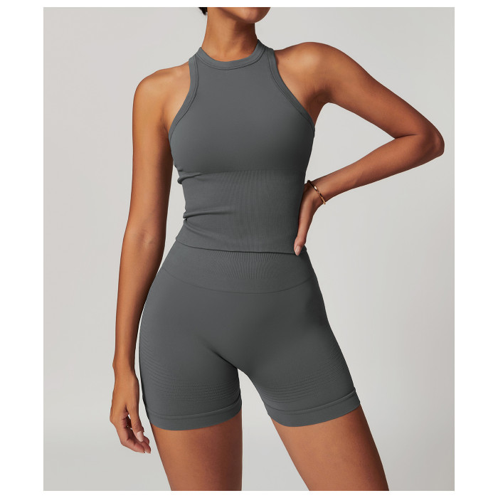 Custom yoga shorts |Yoga Leggings Shorts Pants Black Yoga Sport Fitness 2 Piece Shorts Set Seamless