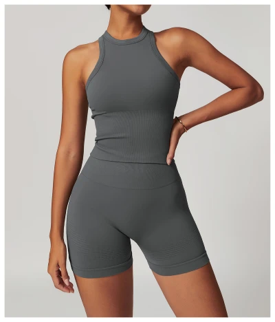Custom yoga shorts |Yoga Leggings Shorts Pants Black Yoga Sport Fitness 2 Piece Shorts Set Seamless