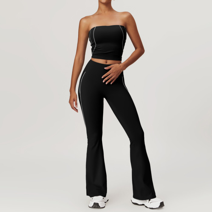 Custom yoga flare leggings |Women's Sports Bra Crop Top High Waist Shorts Flare Leggings Active Set