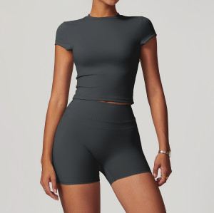 Custom Yoga T-shirt and Shorts| Custom Logo Crop Tops Women's T-Shirt Workout Fitness Leggings