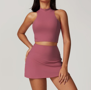 Custom  short skirt tank top| Wholesale Custom Logo Women Back Gym Shorts  Outer Wear Fitness Bra