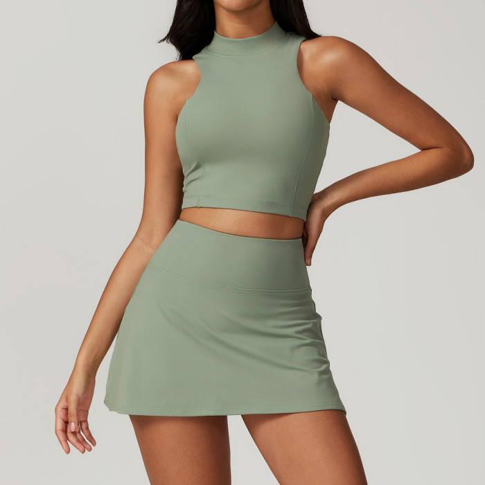 Custom  short skirt tank top| Wholesale Custom Logo Women Back Gym Shorts  Outer Wear Fitness Bra
