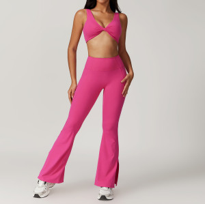 Custom yoga Leggings flared|Custom Embroidery Vintage Fabric OEM Wide Leg Yoga Leggings Sports Wear