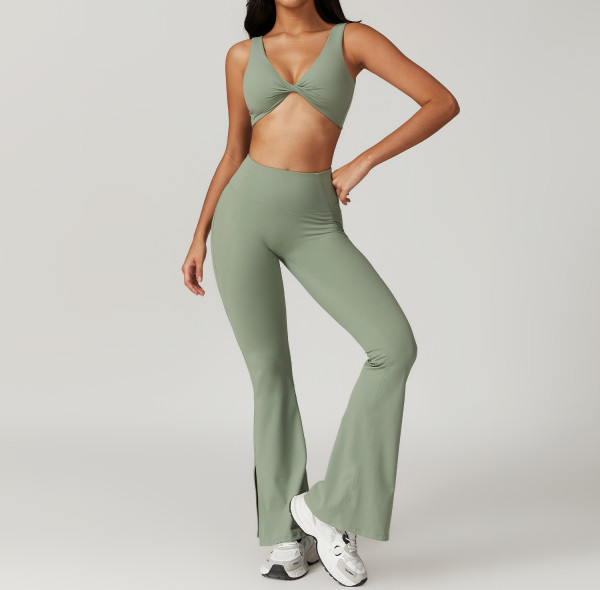 Custom yoga Leggings flared|Custom Embroidery Vintage Fabric OEM Wide Leg Yoga Leggings Sports Wear