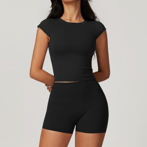 Custom Women T-shirt With Logo | High Quality Seamless Yoga Shorts Hot Sale Running Yoga Shorts