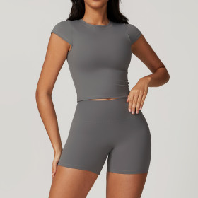 Custom Women T-shirt With Logo | High Quality Seamless Yoga Shorts Hot Sale Running Yoga Shorts