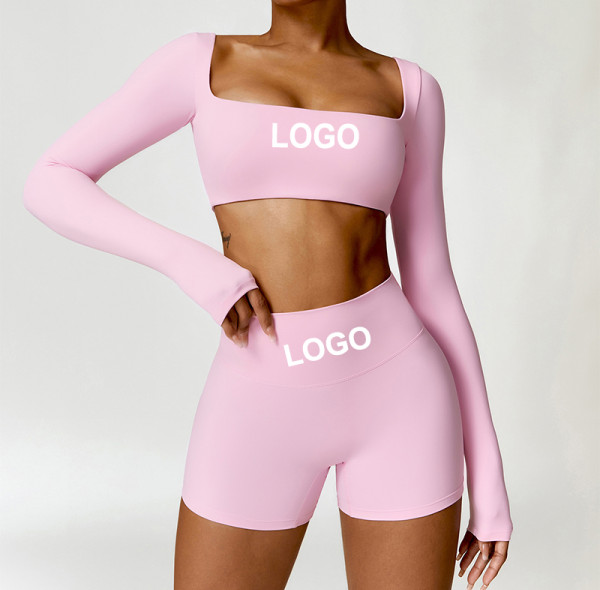 Custom Two Pieces Bra Sets |Custom Printing High Waist Speed Dry Women's Long-Sleeves