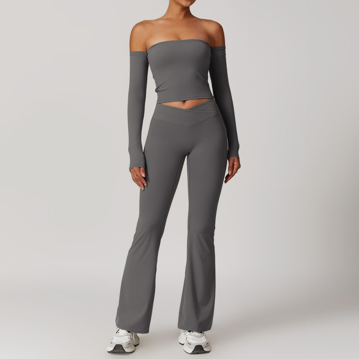 Custom Cropped Long Sleeve Tops | Solid Color Custom Printed Women's Long Sleeve T-Shirt Set