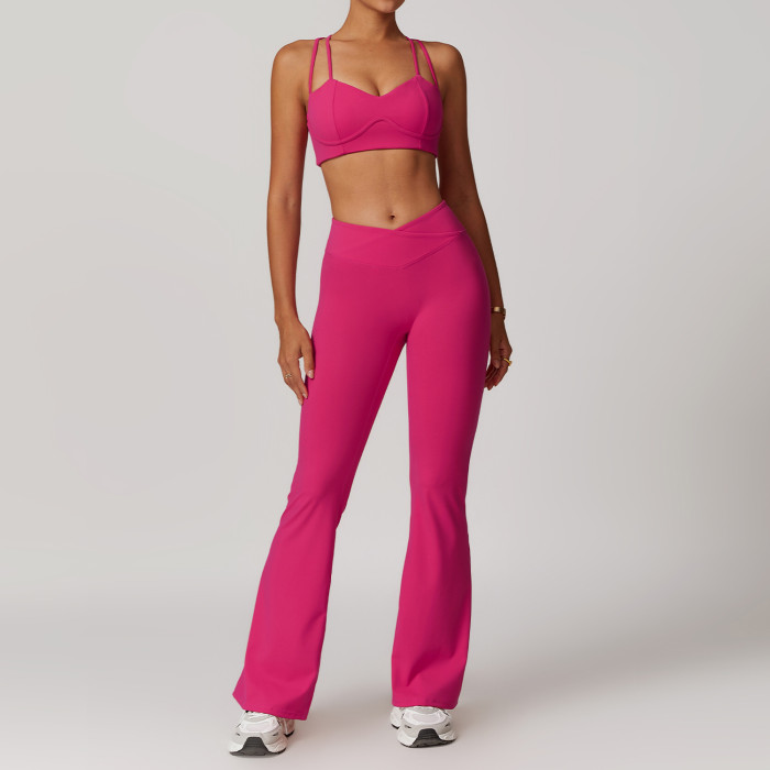 Custom Yoga Flare Leggings Set |Women Deep V Sports Bra Yoga Sets Workout Sets Stretchy Active Wear