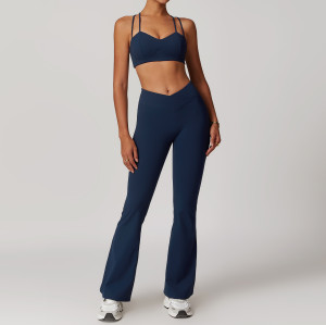 Custom Yoga Flare Leggings Set |Women Deep V Sports Bra Yoga Sets Workout Sets Stretchy Active Wear