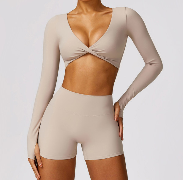 Custom Layer Long Sleeve Yoga | 2 Pieces Seamless Brushed Long Sleeve Yoga Clothes