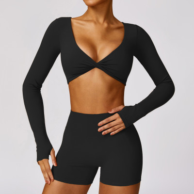 Custom Layer Long Sleeve Yoga | 2pcs Seamless Brushed Long Sleeved Yoga Clothes Sexy Outside Tight Fitting Sports Suits Quick Drying Running Fitness Clothes