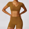 Custom High Waist Yoga Shorts | Wholesale Solid Color Custom Printed Women's T-Shirt Yoga Set