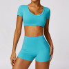 Custom High Waist Yoga Shorts | Wholesale Solid Color Custom Printed Women's T-Shirt Yoga Set