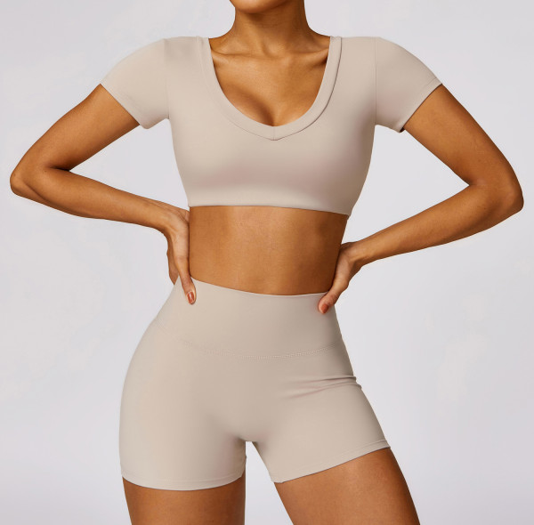 Custom High Waist Yoga Shorts | Wholesale Solid Color Custom Printed Women's T-Shirt Yoga Set